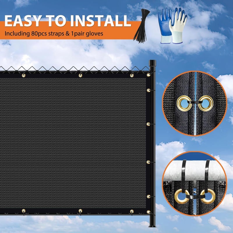 DenForste Privacy Fence Screen,with Gloves, 4X50FT Heavy Duty 220GSM 98% Blockage Privacy Screen Fence for Outdoor Wall Garden Yard Backyard (Black) - Image 3